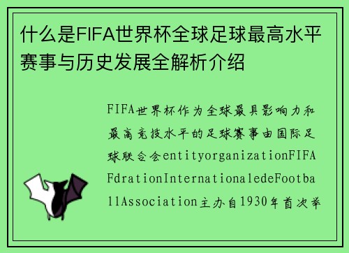 什么是FIFA世界杯全球足球最高水平赛事与历史发展全解析介绍 什么是FIFA世界杯全球足球最高水平赛事与历史发展全解析介绍